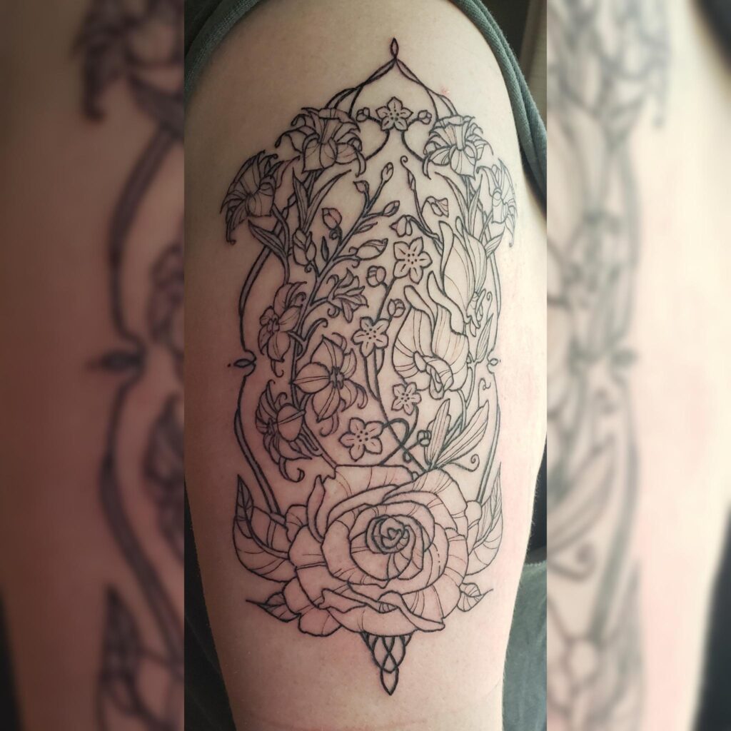 custom art nouveau botanical with family birth flowers